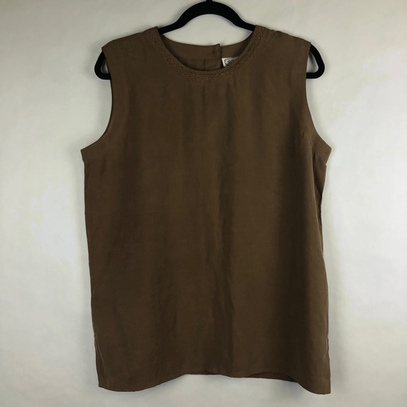 Silk land sleeveless blouse large BROWN WOMENS PULLOVER PURE SILK - Picture 1 of 3